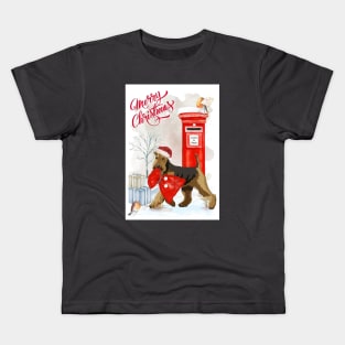 Airedale Terrier Merry Christmas Santa Dog Kids T-Shirt